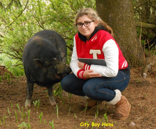 My daughter with Dan's pig "Larry".